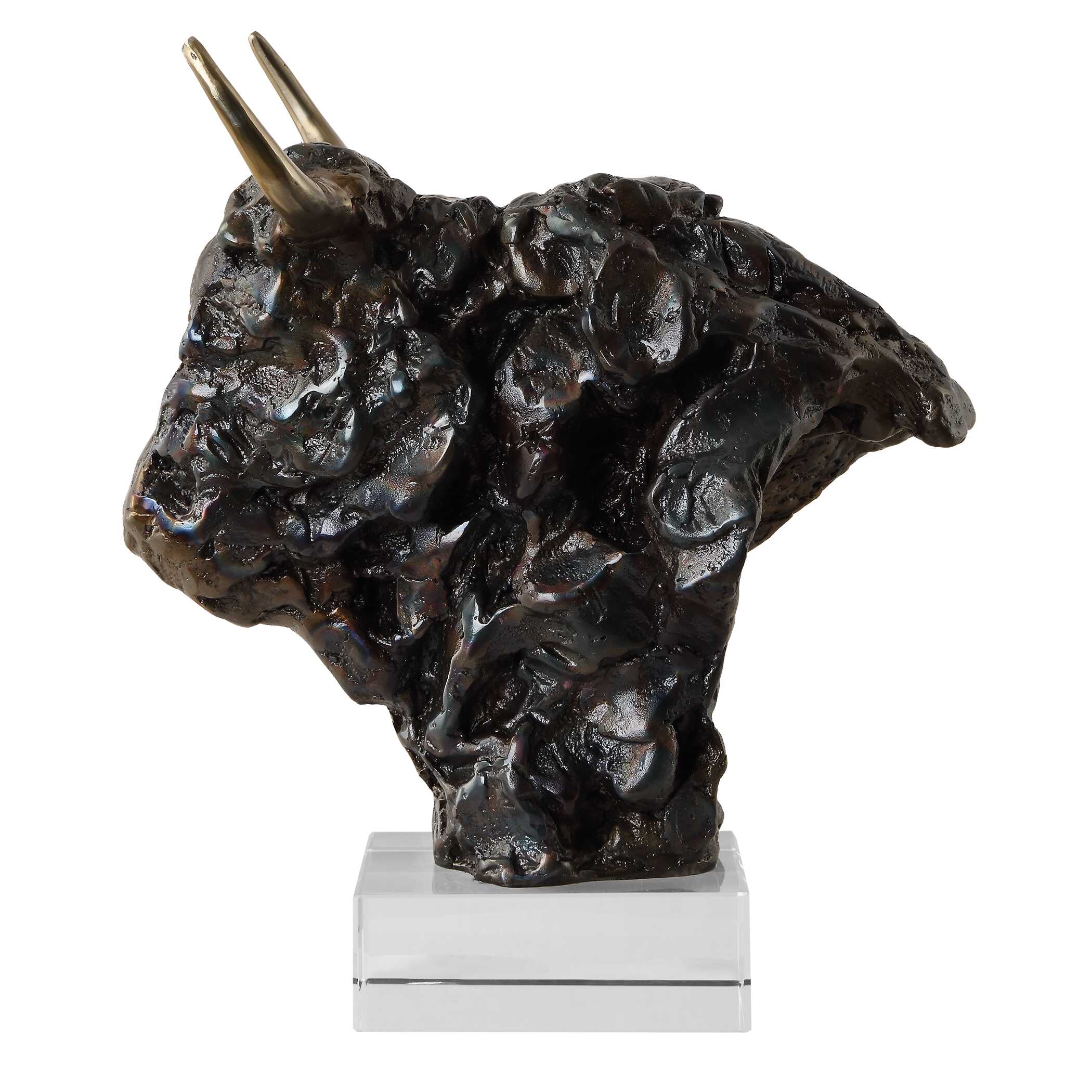 Bison Bust Bronze Sculpture, Decorative by Uttermost, 11" width x 13.25" height x 8" depth View 5