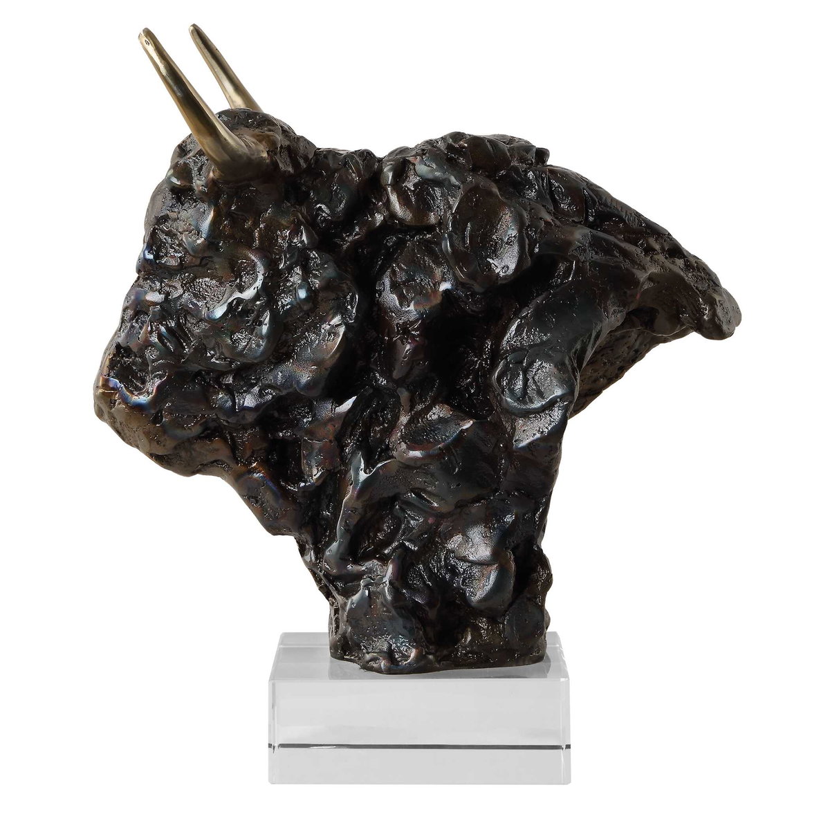 Bison Bust Bronze Sculpture, Decorative by Uttermost, 11" width x 13.25" height x 8" depth View 5