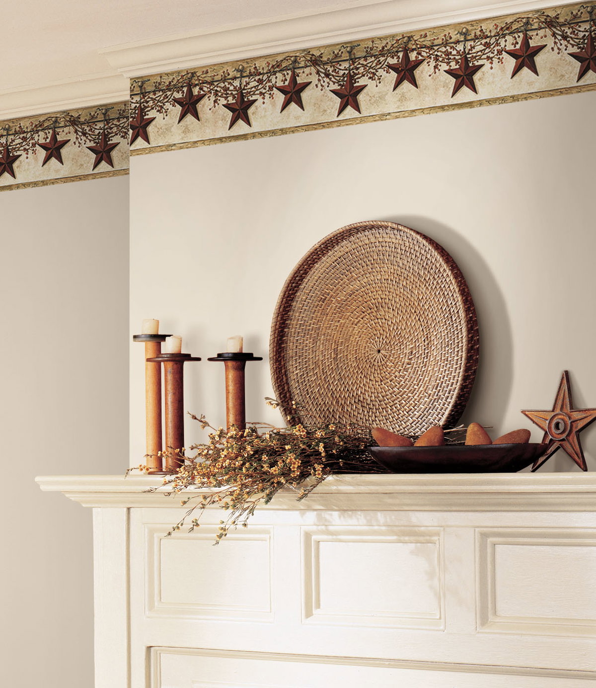 Hanging Star Off White & Khaki Border, Wallpaper by York Wall, 15' length x 9" width x 0.02" depth View 2