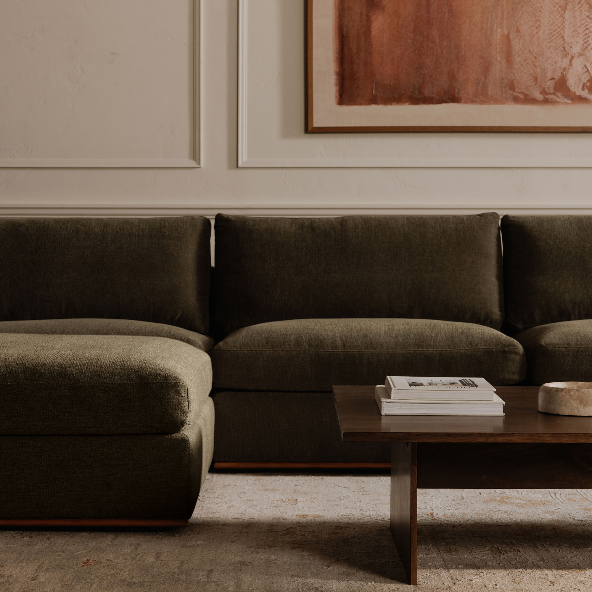 Rue Left Arm Facing Chair Deep Green, Sectional Sofa by Moe's Home, 47.6" width x 23.6" height x 41" depth View 8