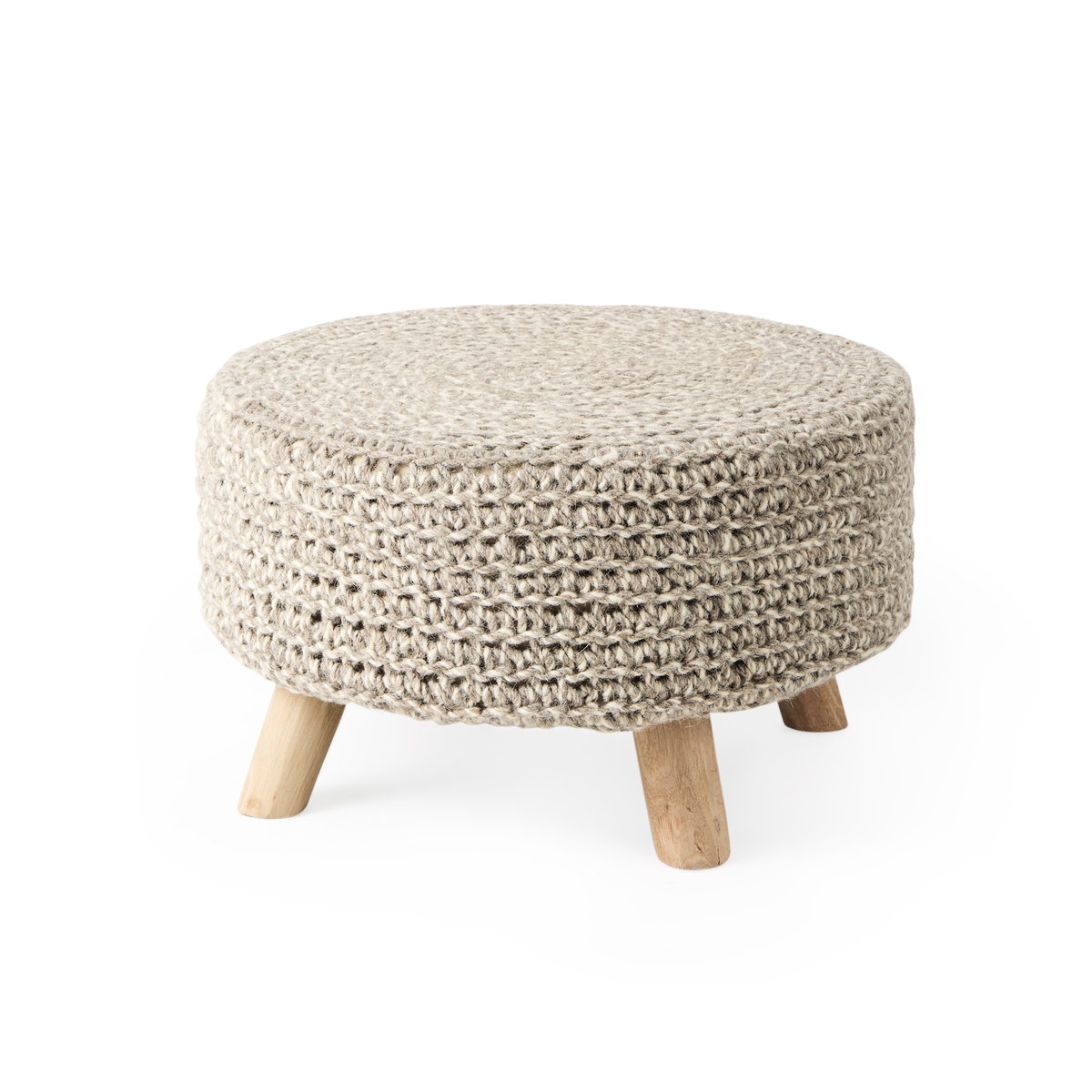 Bina   Light Gray 4 Legged Wool Stool, Ottoman by Mercana, 24" length x 24" width x 14" height View 1