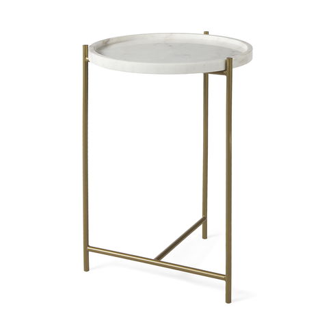 Stella 17L x 17W White Round Marble Top with Gold Base Accent Table