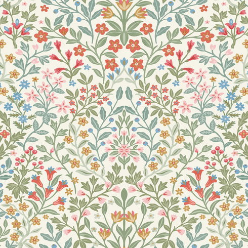 Garden White & Multicolor Terrace Wallpaper