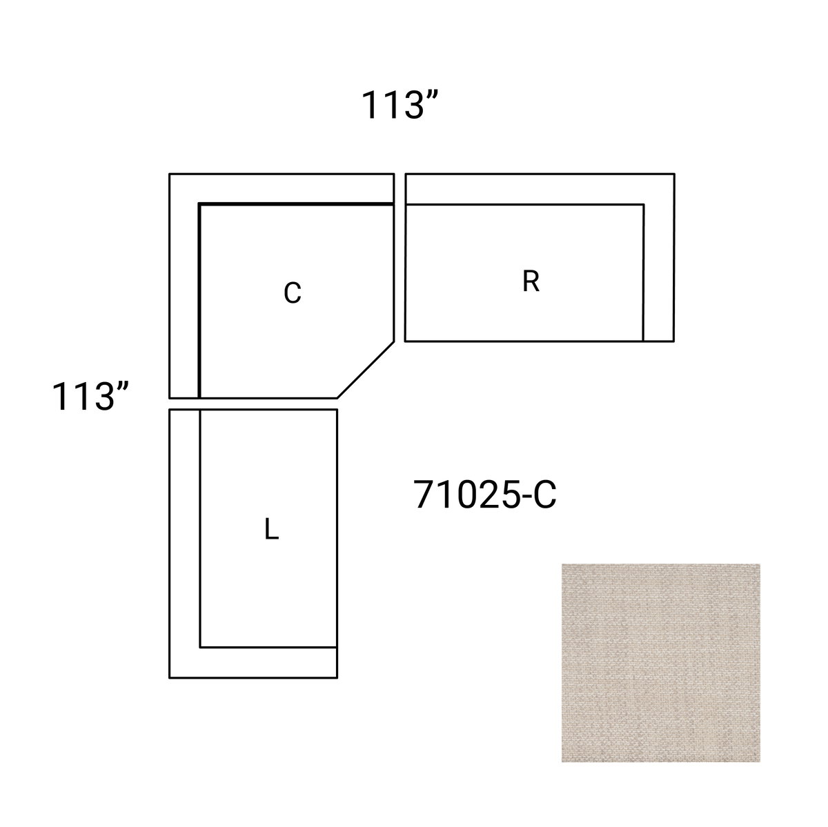 Warner Oatmeal 3 Piece Sofa Set with Corner Piece, Sectional Sofa by Mercana, 113" length x 113" width x 32.68" height View 2