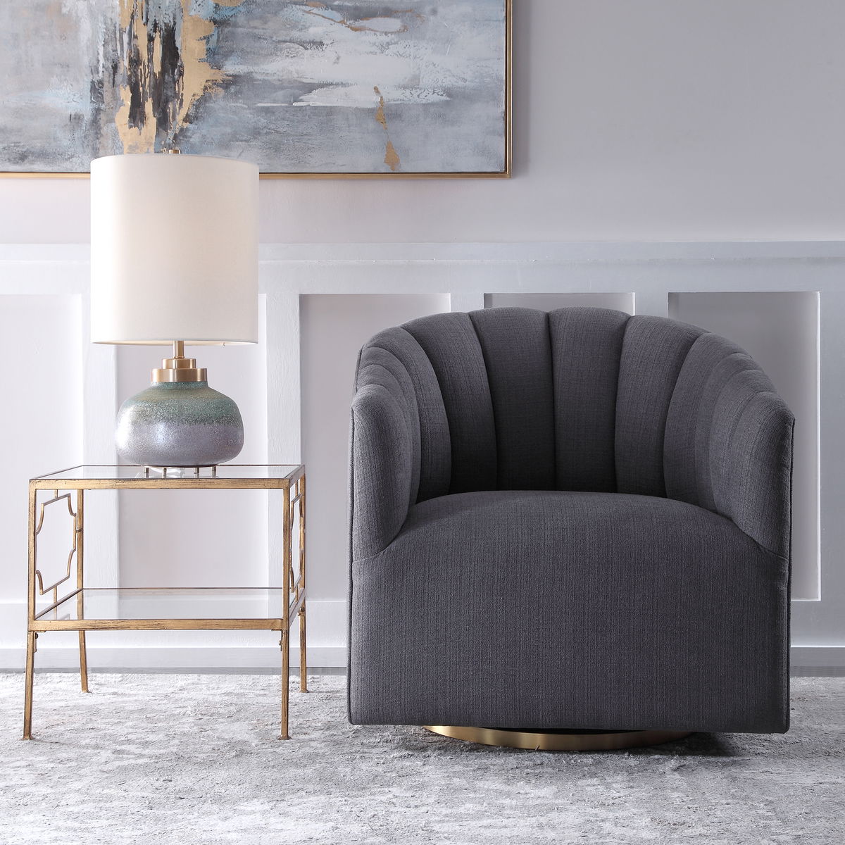 Cuthbert Modern Swivel Chair, Accent Chair by Uttermost, 31" width x 32.25" height x 32" depth View 2