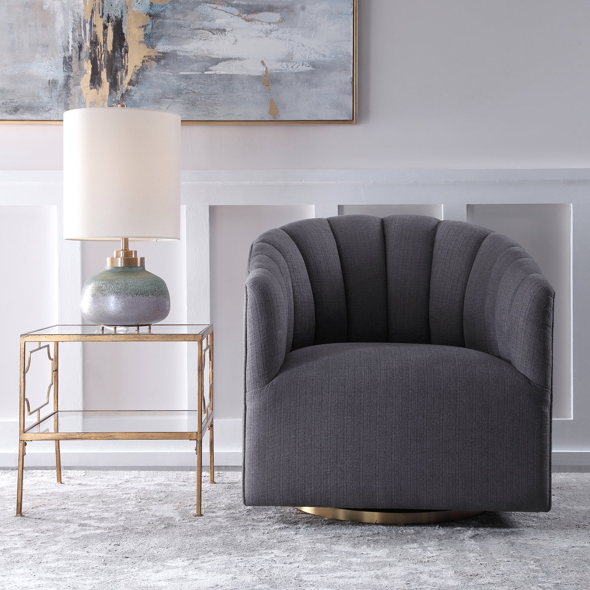 Cuthbert Modern Swivel Chair, Accent Chair by Uttermost, 31" width x 32.25" height x 32" depth View 2