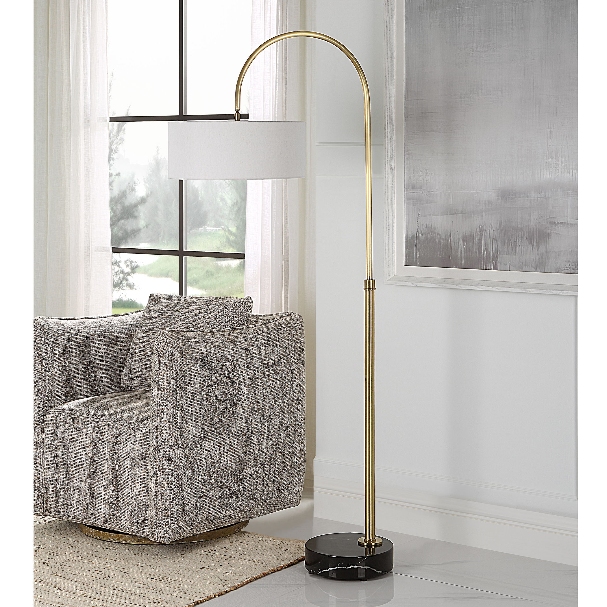 Huxford Brass Arch Floor Lamp large image 