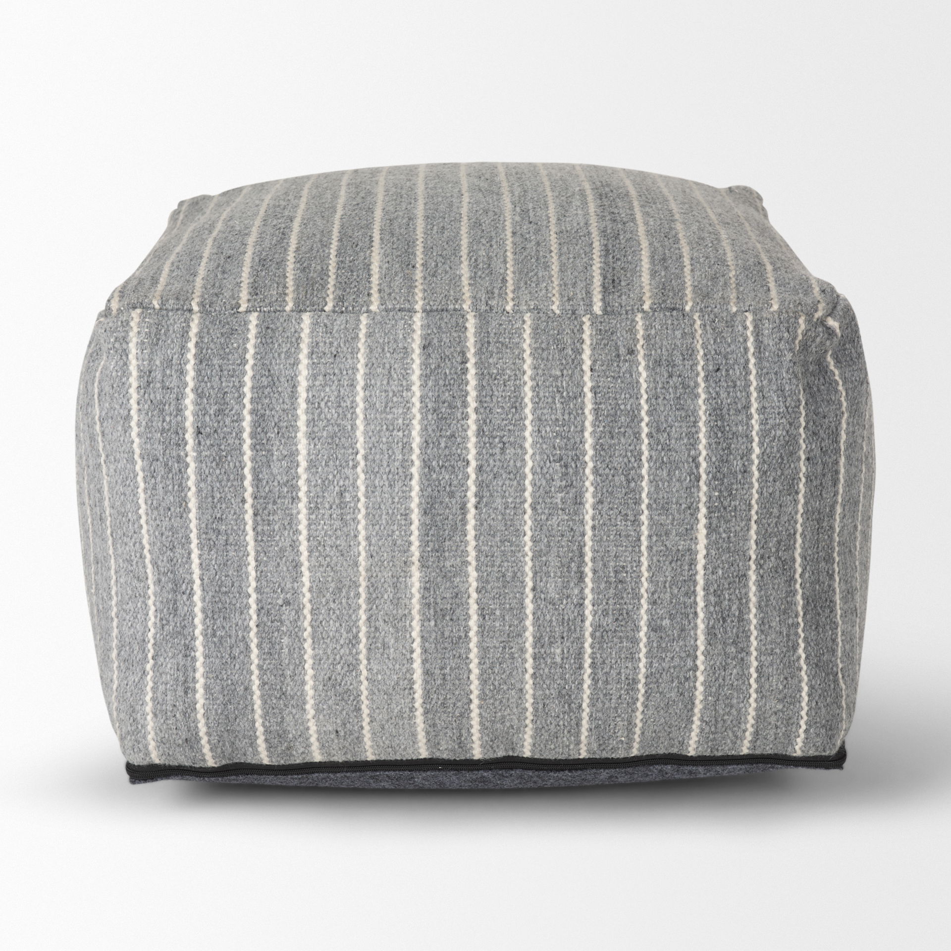 Kensie Large Blue Striped Pouf, Ottoman by Mercana, 14" length x 22" width x 22" height View 4