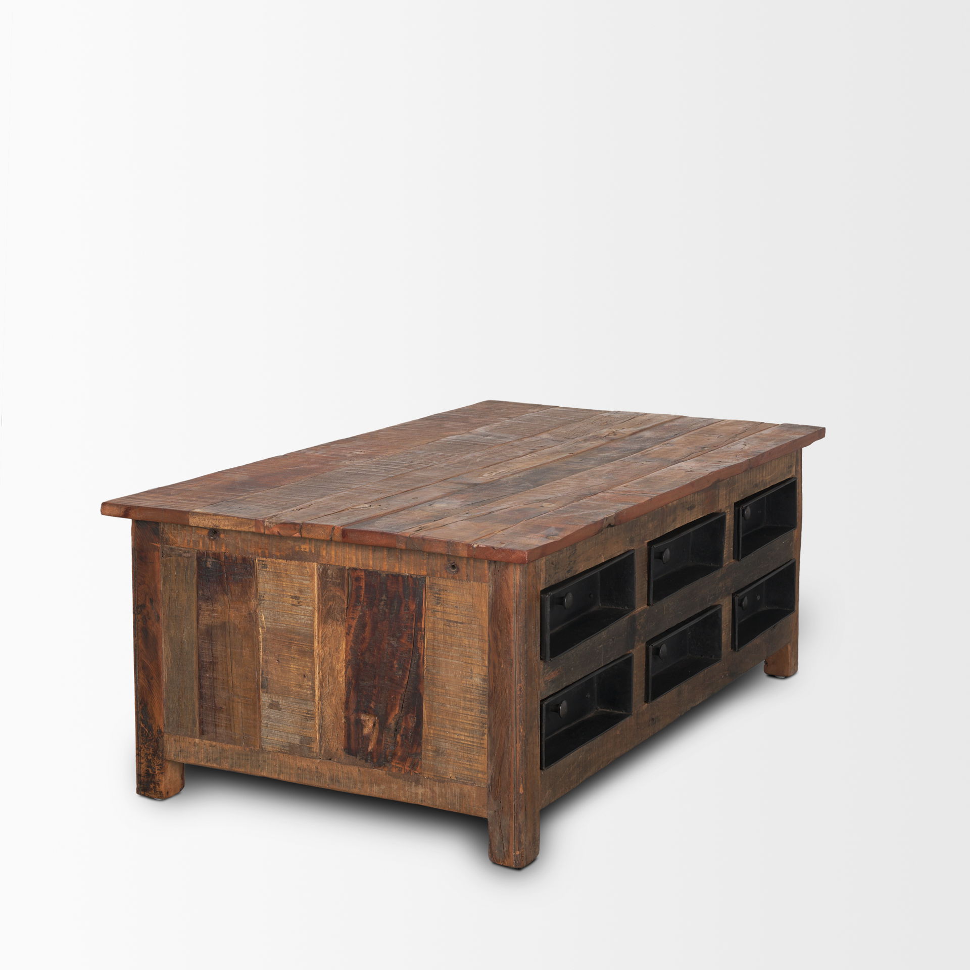 Wilton Brown Wood with 12 Black Metal Drawers Coffee Table, by Mercana, 48" length x 28" width x 18" height View 8