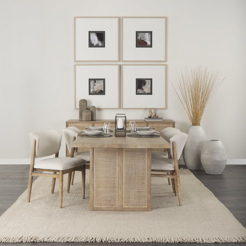 Grier 84"L x 38"W Dining Table | Modern | Light Brown Wood & Light Brown Wood Cane | Seats 8