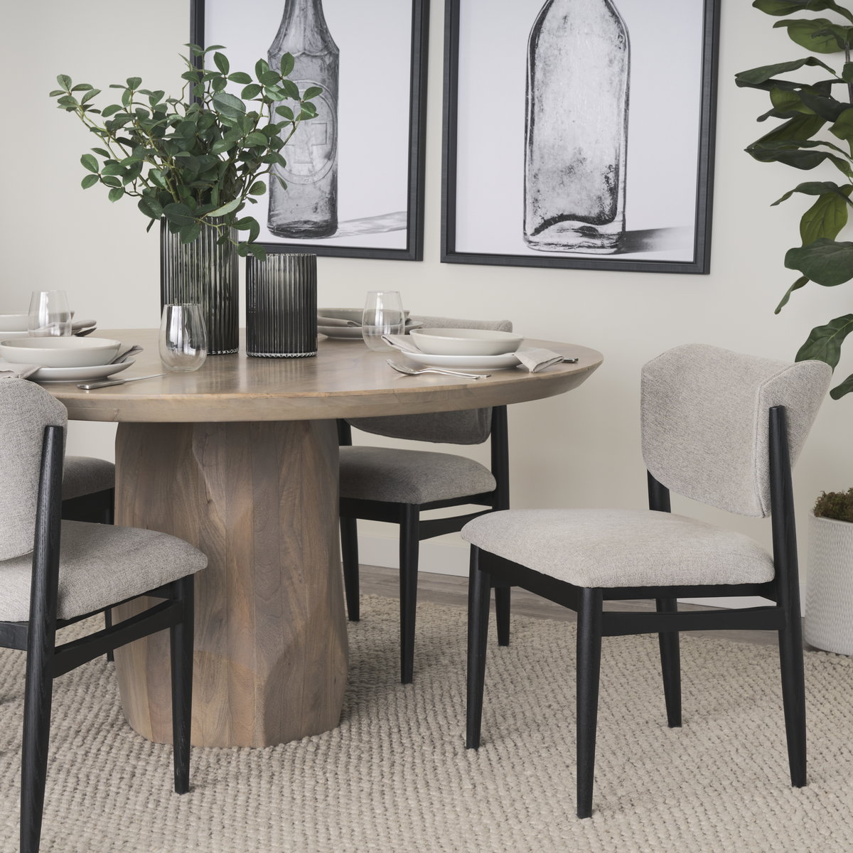 Cline Curved Back Dining Side Chair | Gray Fabric with Black Wood, Dining Chair by Mercana, 20.87" length x 23.03" width x 31.89" height View 3