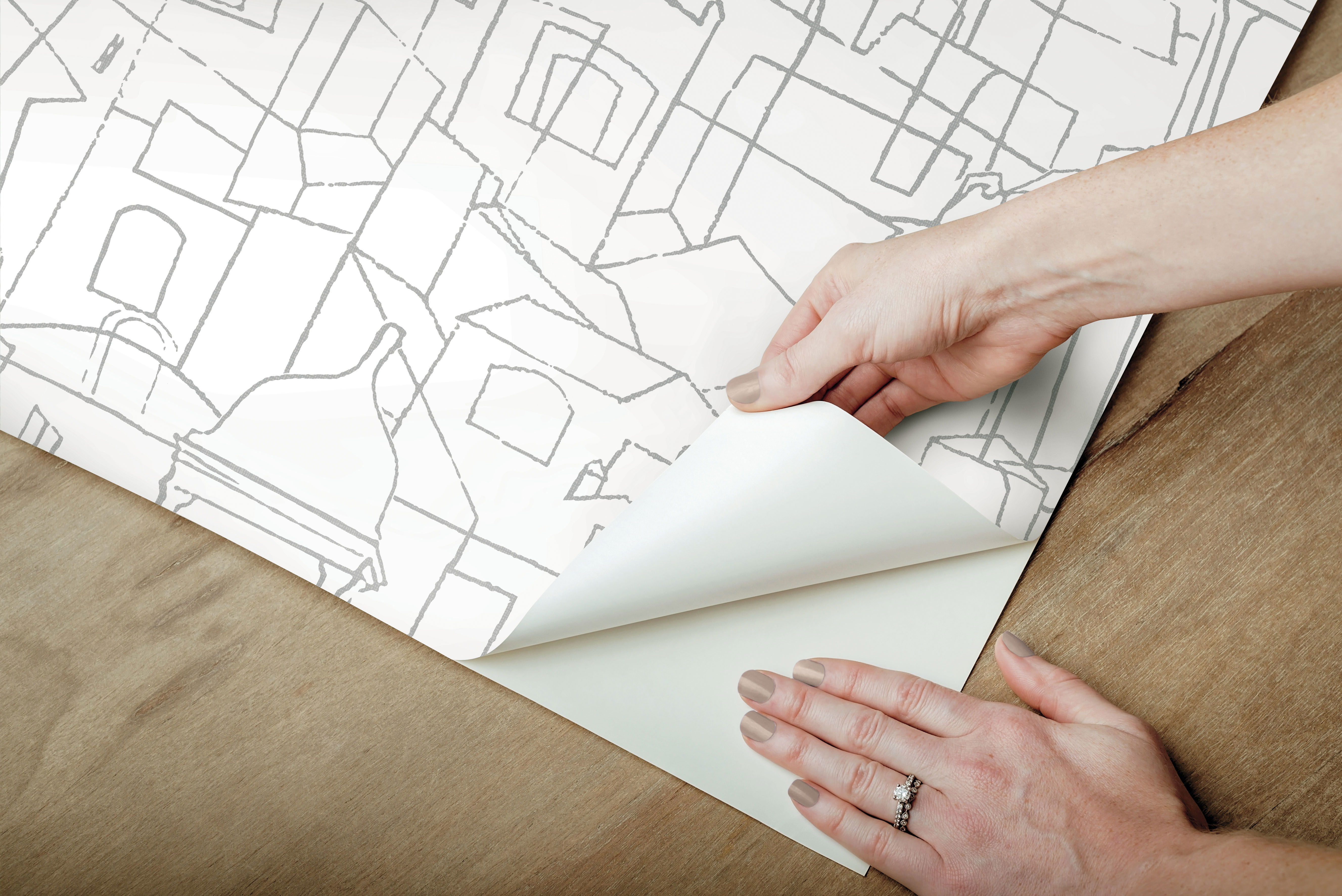 Cubist Cityscape Grey Peel & Stick Wallpaper large image 