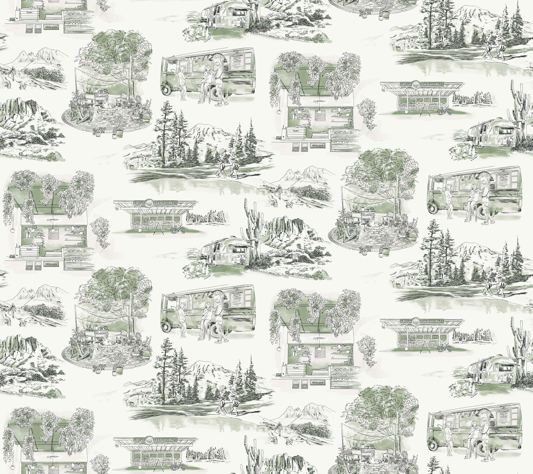 Modern Vista Toile Evergreen Wallpaper large image 