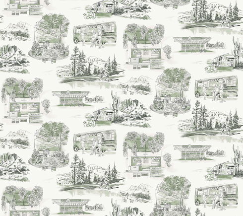 Modern Vista Toile Evergreen Wallpaper