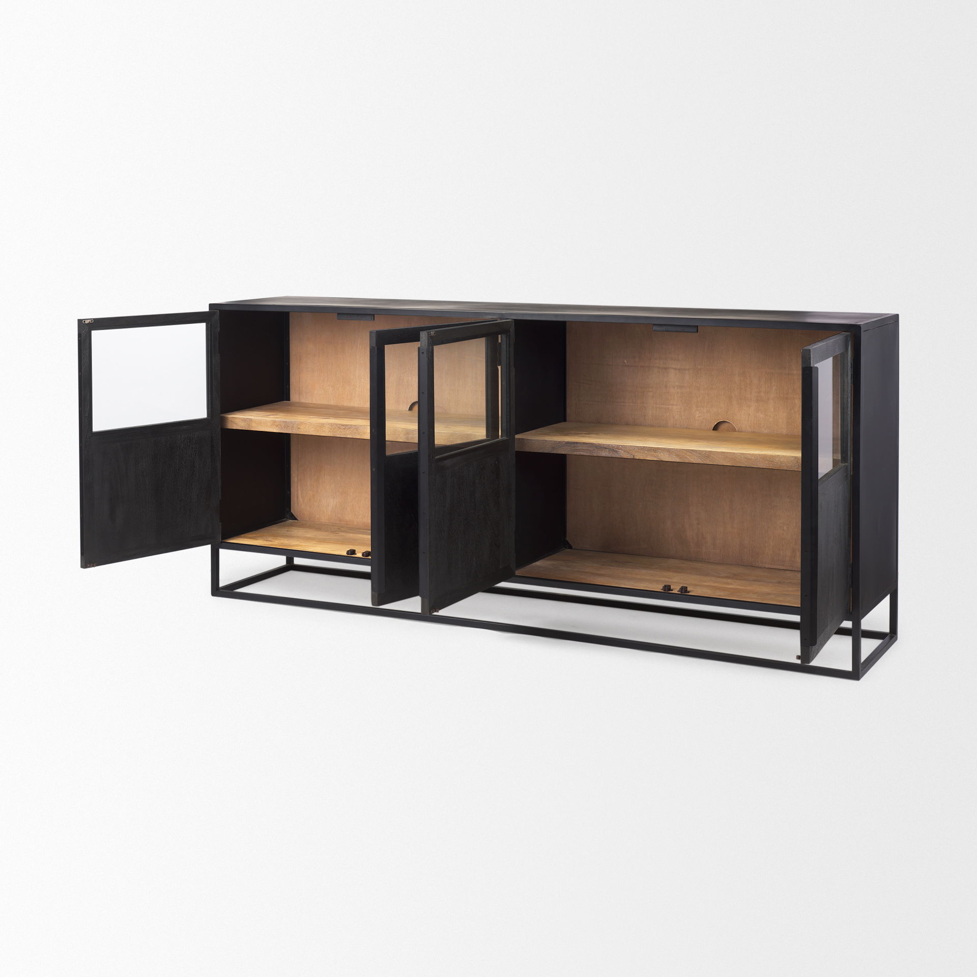 Sloan 80.0L x 17.0W x 36.0H Black Wood with Black Metal Frame Sideboard, Sideboards & Buffet by Mercana, 80" length x 18.75" width x 36.25" height View 10
