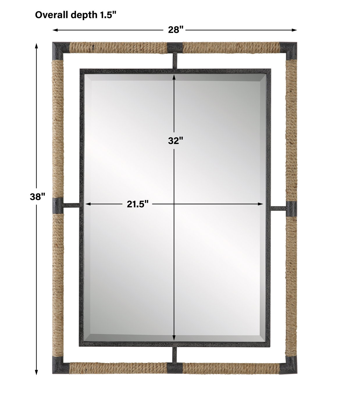 Melville Iron & Rope Mirror, by Uttermost, 2'4" width x 3'2" height x 1.5" depth View 3