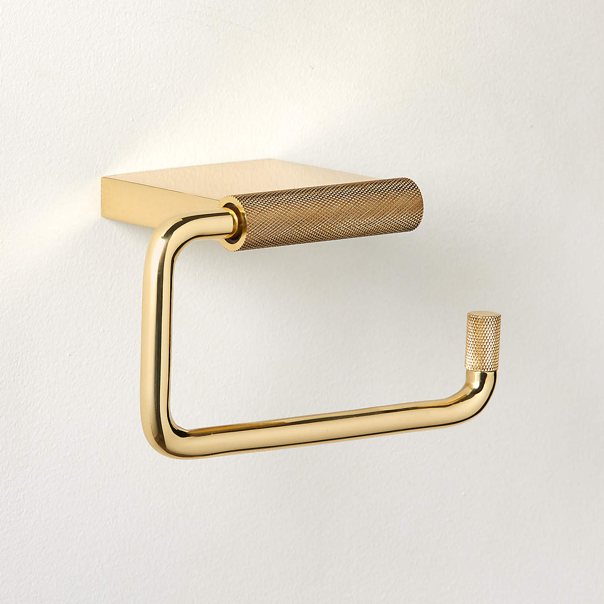 Online Designer Bathroom Nicolo Knurled Polished Unlacquered Brass Wall-Mounted Toilet Paper Holder