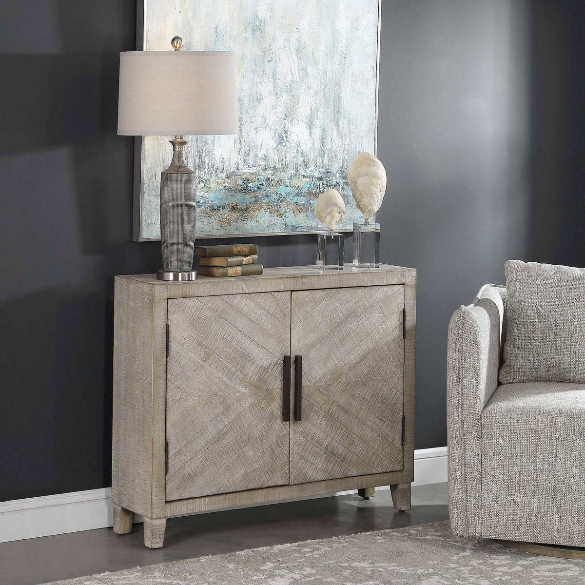 Adalind White Washed Accent Cabinet, Cabinets & Chest by Uttermost, 40" width x 31.75" height x 11" depth View 6