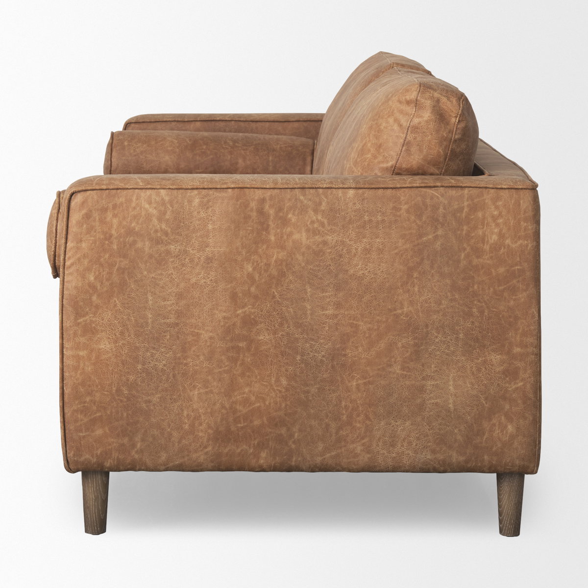 Loretta  Cognac Brown Faux Leather Three Seater Sofa with Two Bolster Cushions, Sofas & Sectional by Mercana, 87.99" length x 36.22" width x 33.86" height View 6