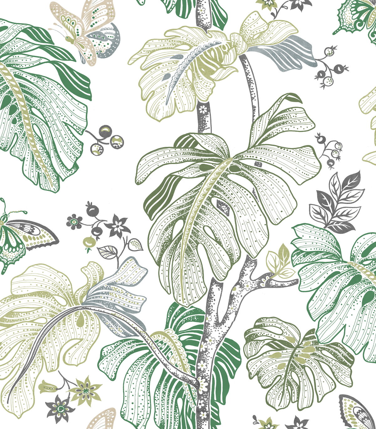 Boho Palm Green Peel & Stick Wallpaper, by York Wall, 18'10.8" length x 1'6" width x 0.02" depth