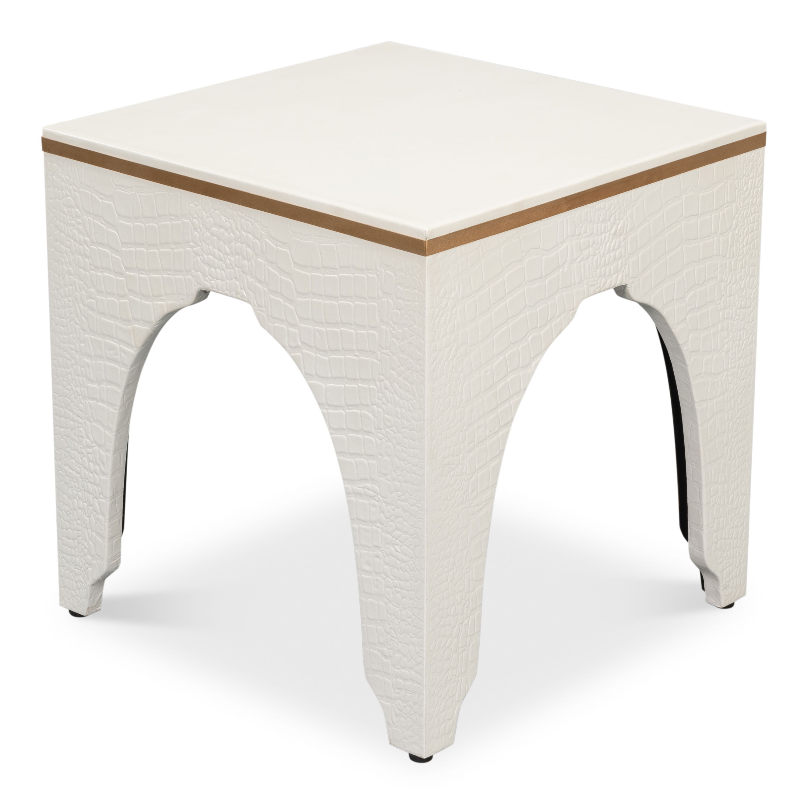 Croco Embossed Leather Stool, Pearl large image 