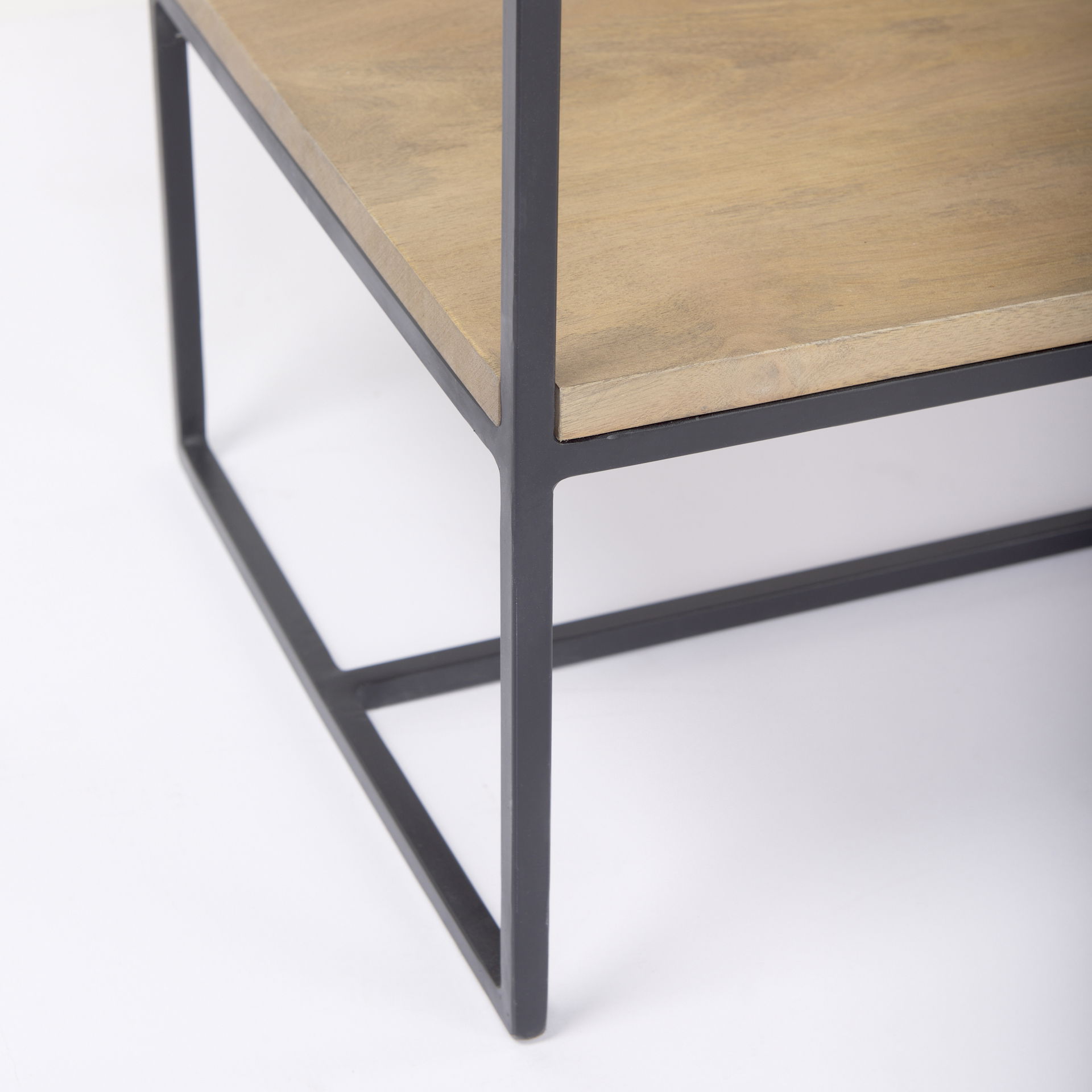 Morris 47.0L x 15.0W x 75.0H Light Brown Wood with Black Metal Frame 6-Tier Shelving Unit, Shelving & Bookcase by Mercana, 47.25" length x 15" width x 75.5" height View 11