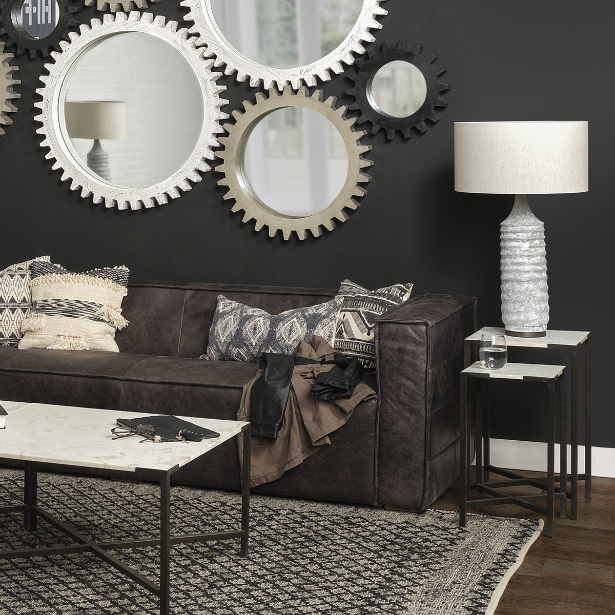 Harlan (30.5'H) Beige-Toned Fabric Shade Gray Concrete Base Table Lamp, by Mercana, 18" length x 18" width x 31" height View 2