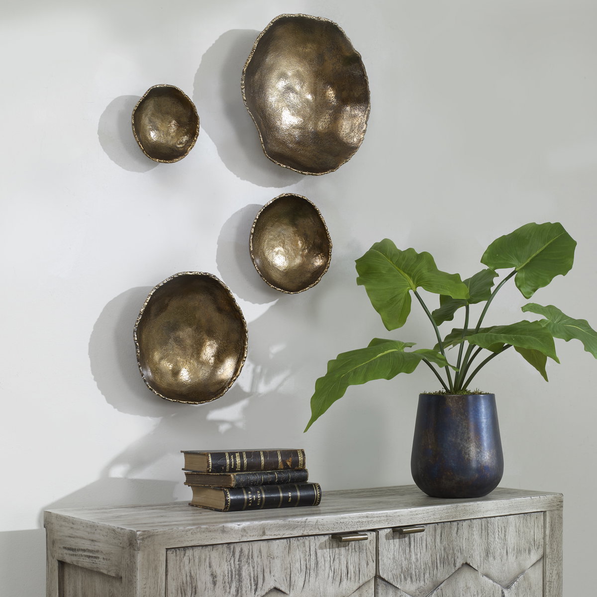 Lucky Coins Brass Wall Bowls Set/4, Sculptural Wall Art by Uttermost, 11" width x 11" height x 2.5" depth View 2