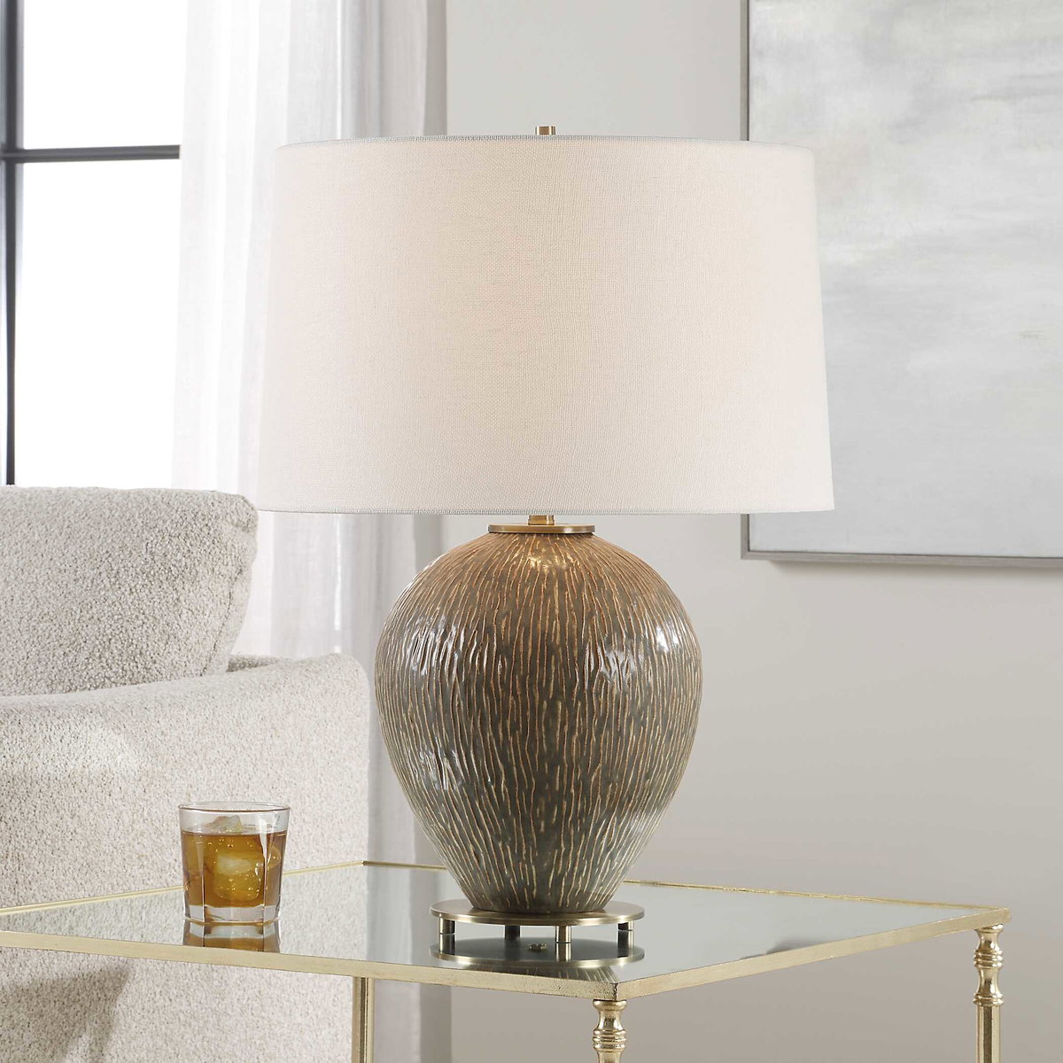 Rya Ceramic Table Lamp, by Uttermost, 17" width x 23.75" height x 17" depth View 2