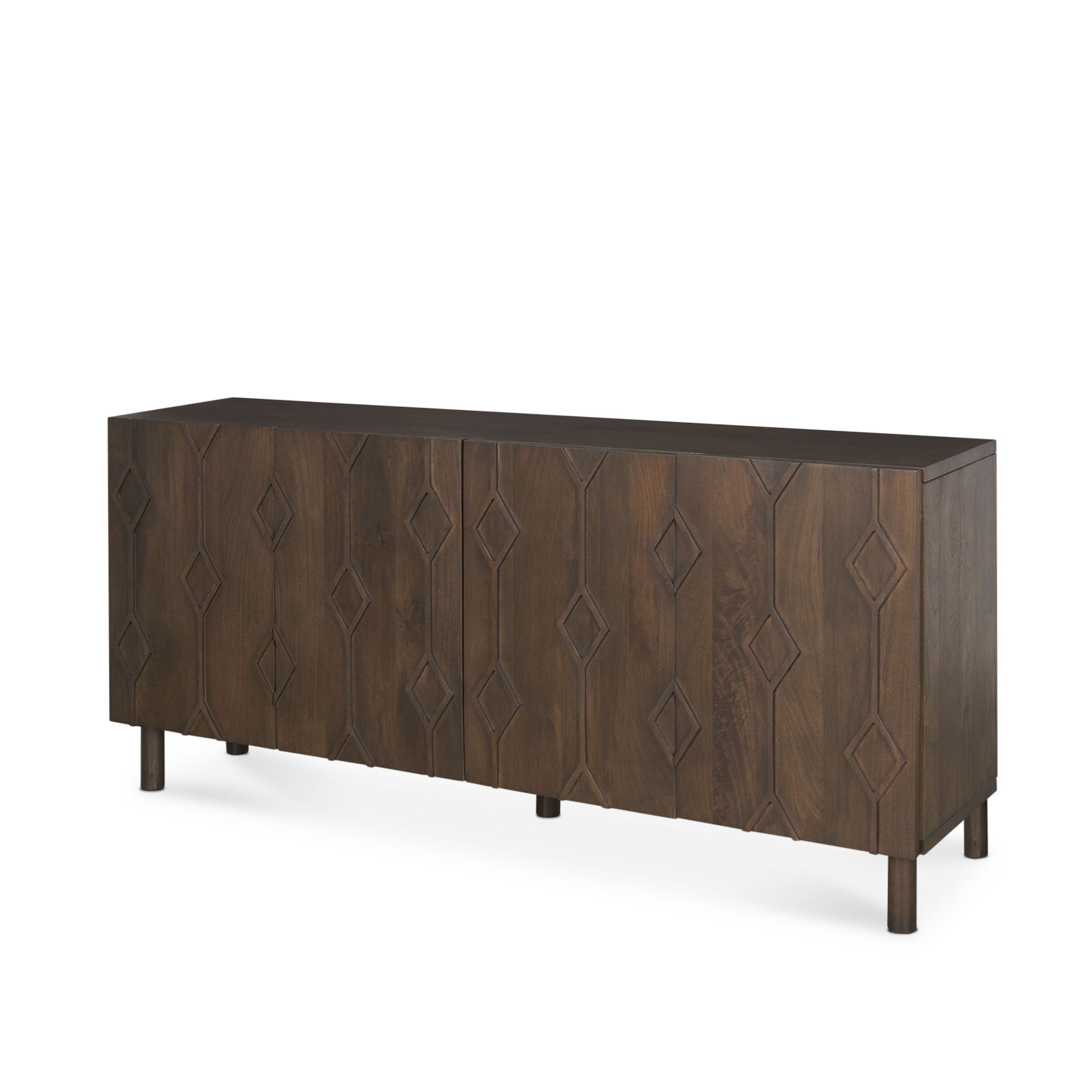 Heera Dark Brown Diamond Motif with Shelf Sideboard, Sideboards & Buffet by Mercana, 71" length x 16.25" width x 32" height View 1