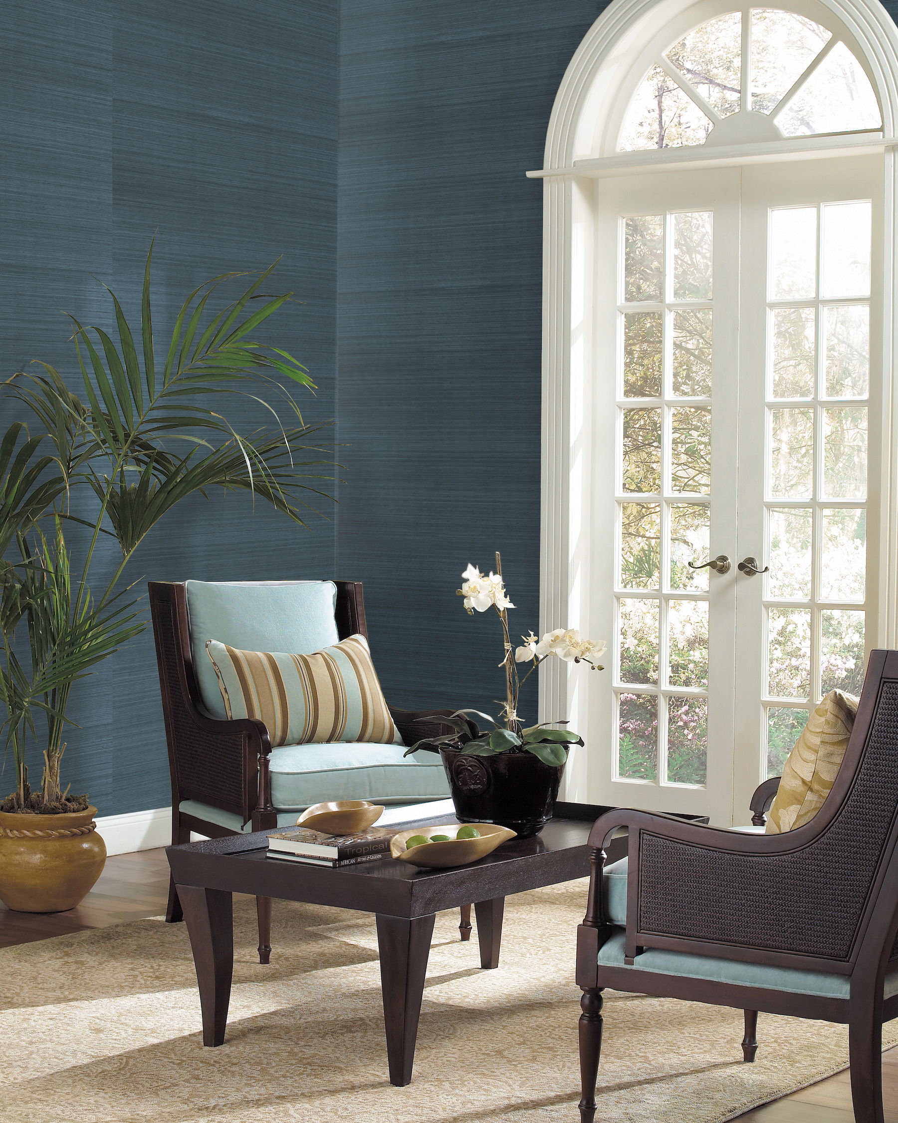 Plain Grass Sisal Grasscloth Blue Wallpaper large image 