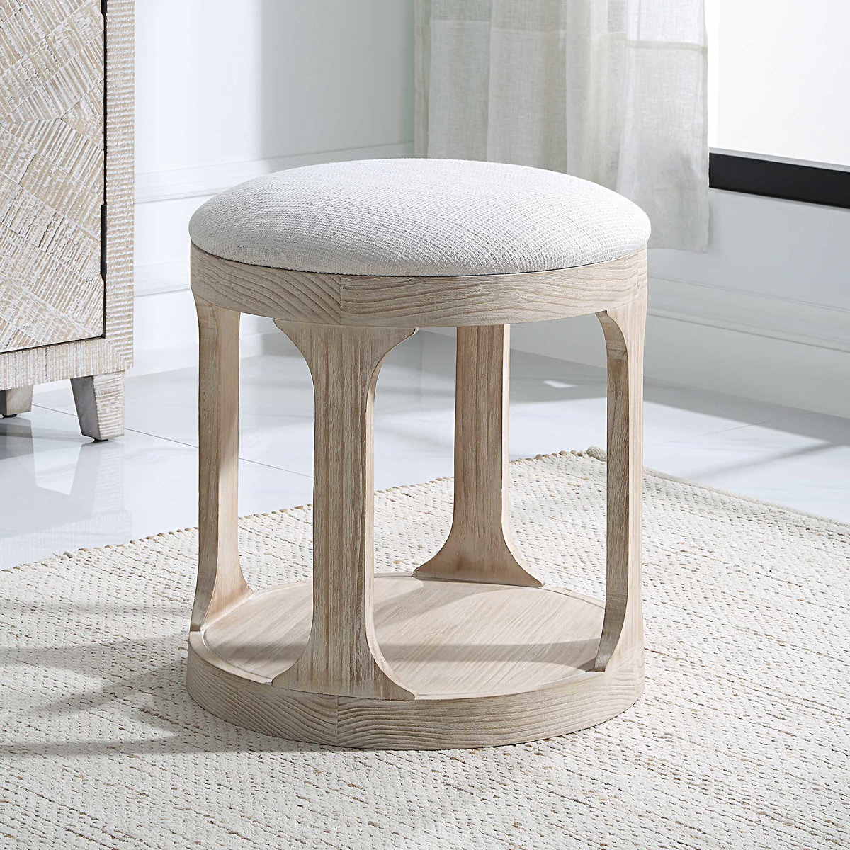 Dennen Oak Ottoman, by Uttermost, 18" width x 20.5" height x 18" depth View 2