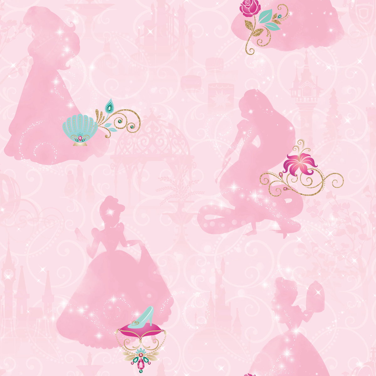 Disney Princess Pink Peel & Stick Wallpaper, by York Wall, 18'10.8" length x 1'6" width x 0.02" depth