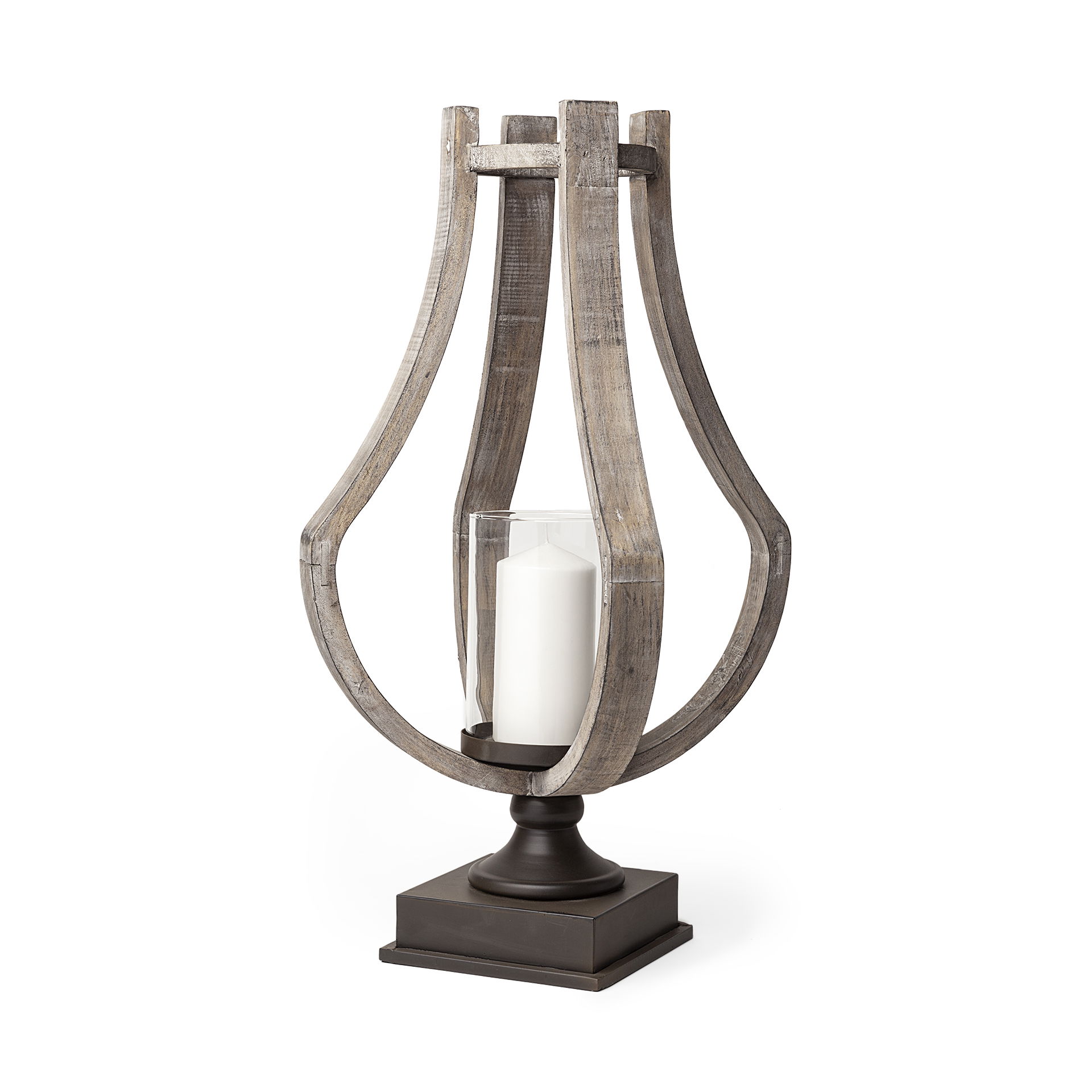 Brillion Large Rustic Wood Metal Table Candle Holder large image 