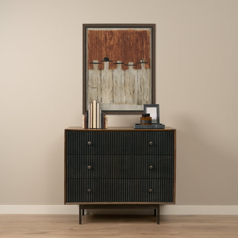 Grace  Medium Brown Wood with Black Metal Frame 3 Drawer Accent Cabinet