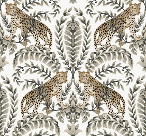 Jungle Leopard White & Black Wallpaper
