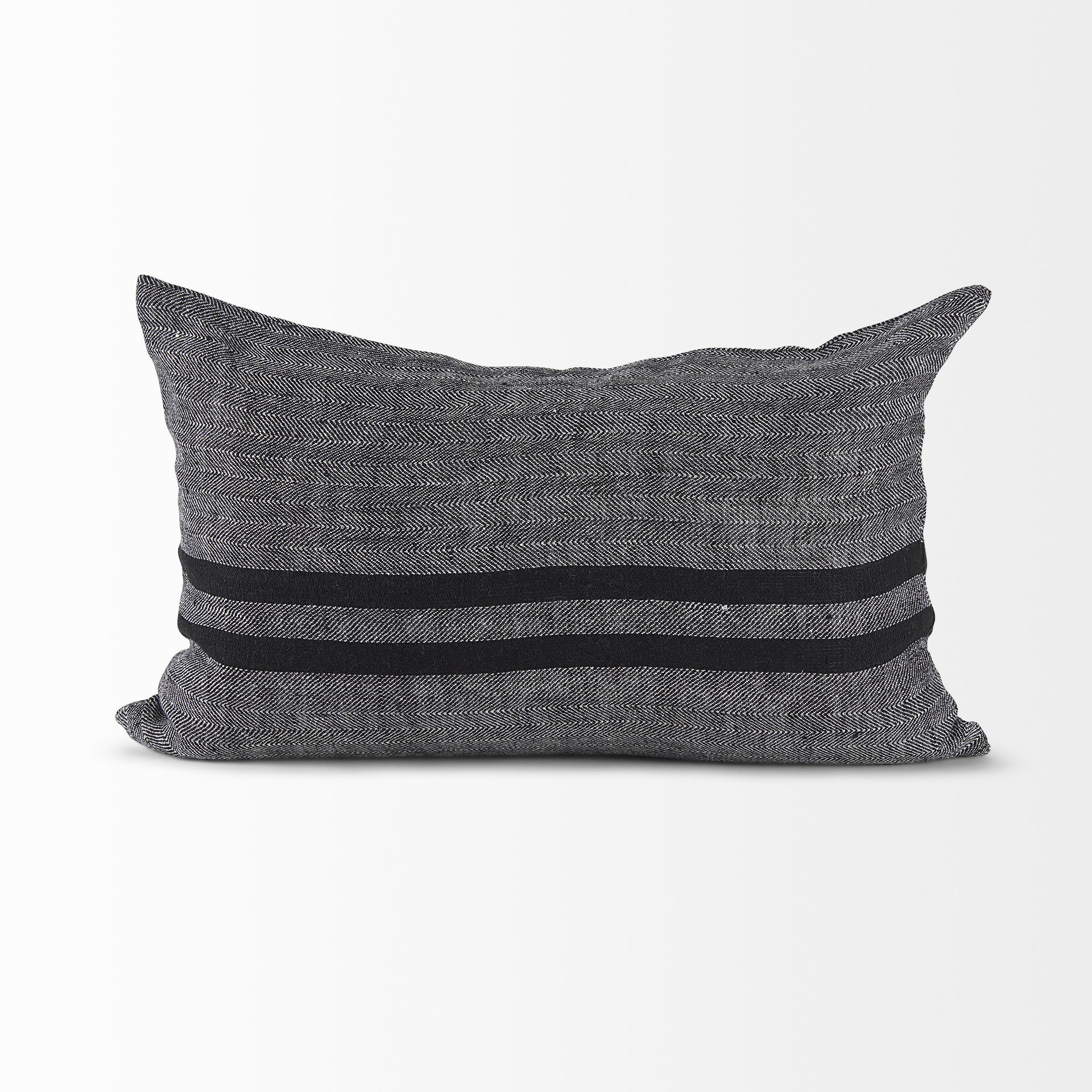 Sibyl 13L x 21W Black Fabric Striped and White Fringed Decorative Pillow Cover large image 