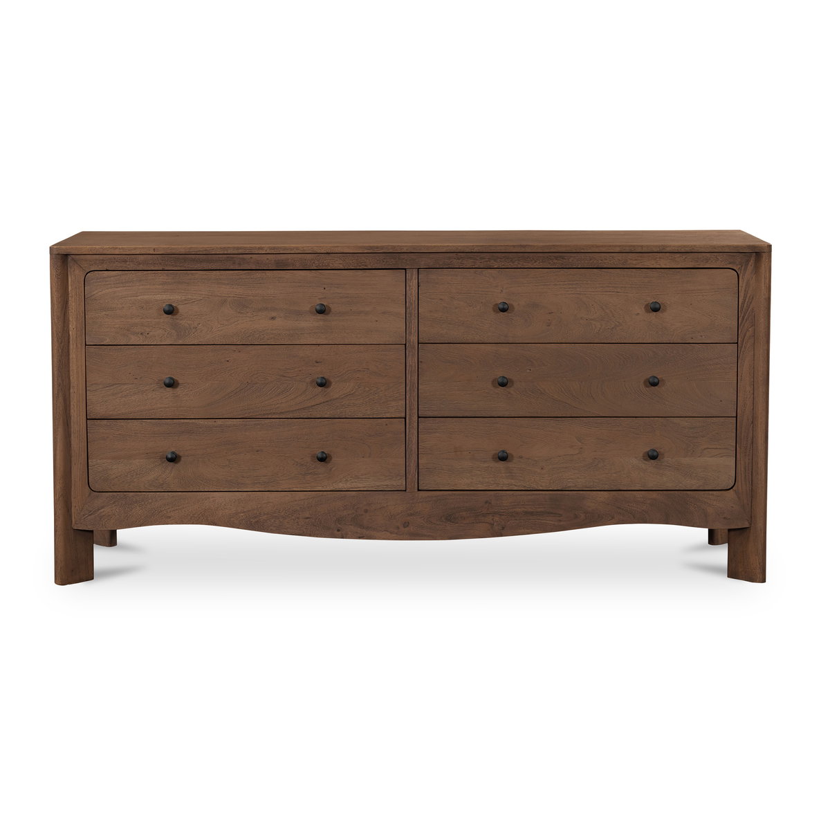 Mabel 6 Drawer Dresser Dark Brown, by Moe's Home, 64.3" width x 30.75" height x 20.2" depth View 1