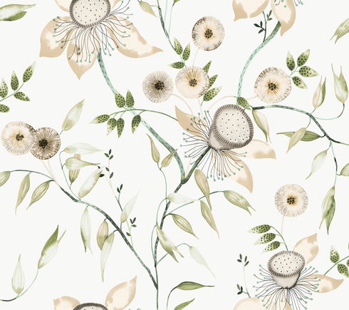 Dream Blossom White & Green Wallpaper
