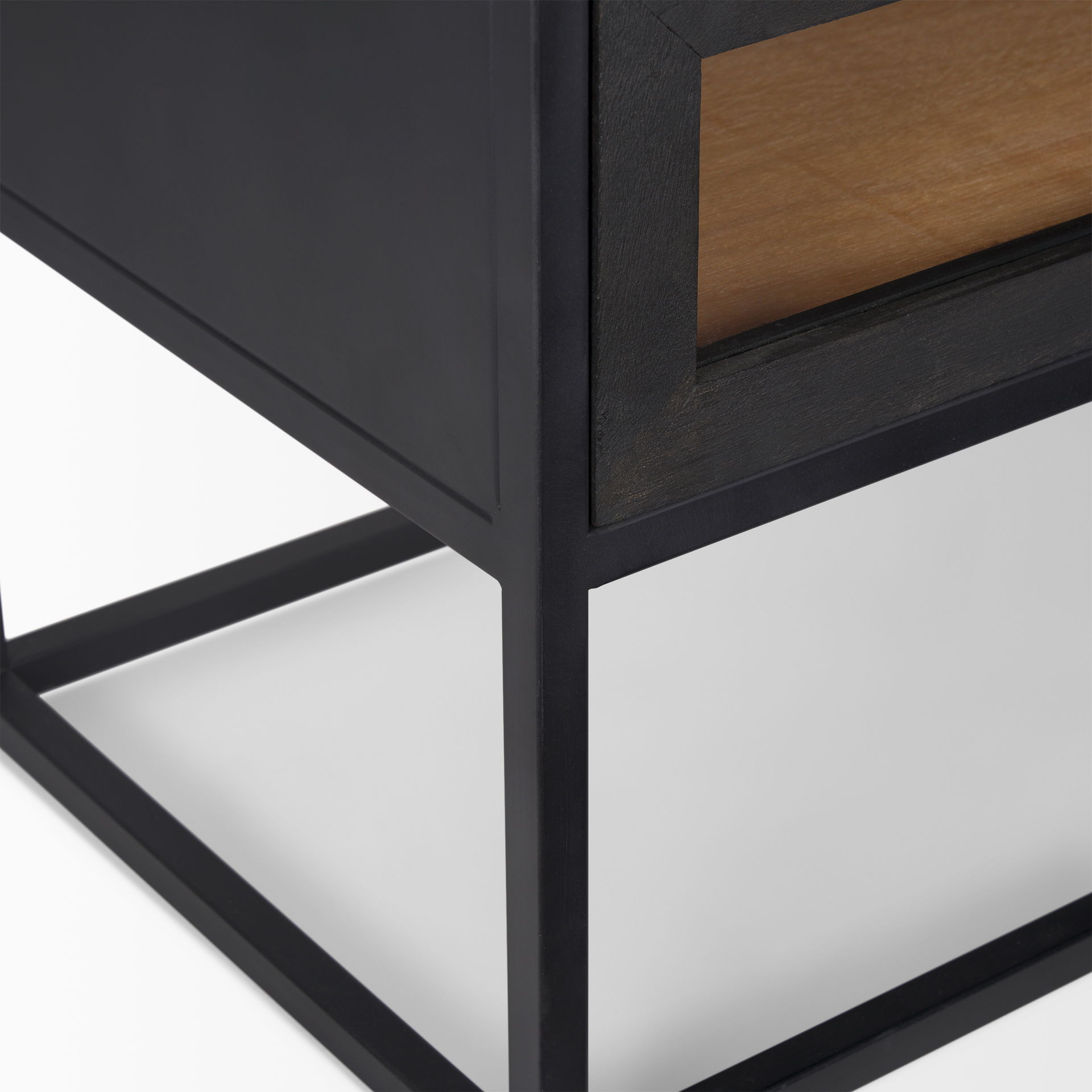 Sloan Black Wood with Black Metal Frame Side Table, Side & End Table by Mercana, 28" length x 17.5" width x 26.25" height View 11