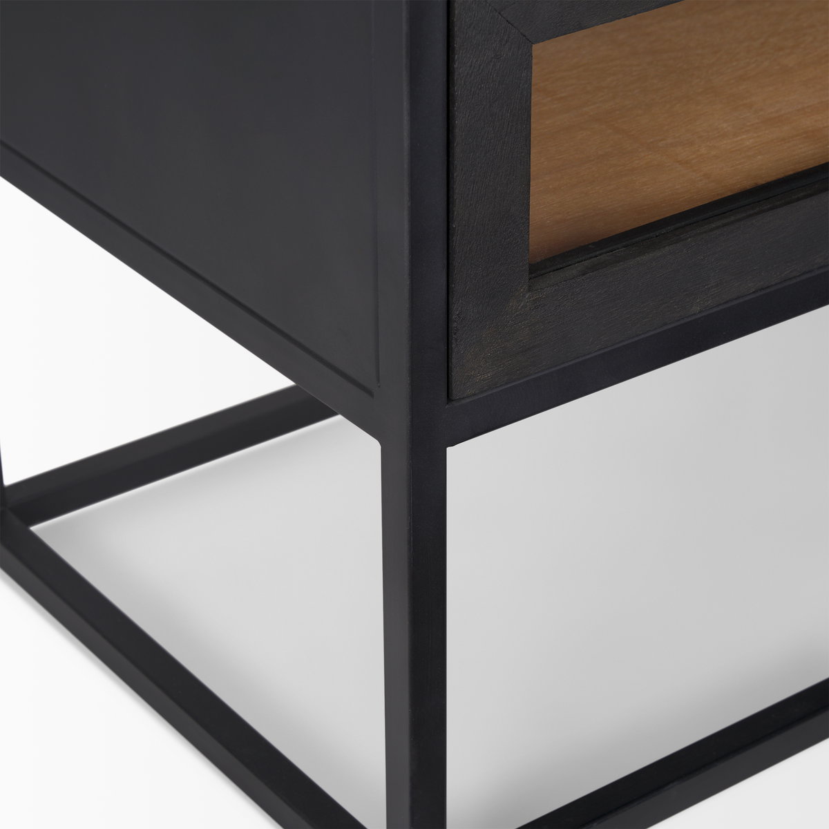 Sloan Black Wood with Black Metal Frame Side Table, Side & End Table by Mercana, 28" length x 17.5" width x 26.25" height View 11