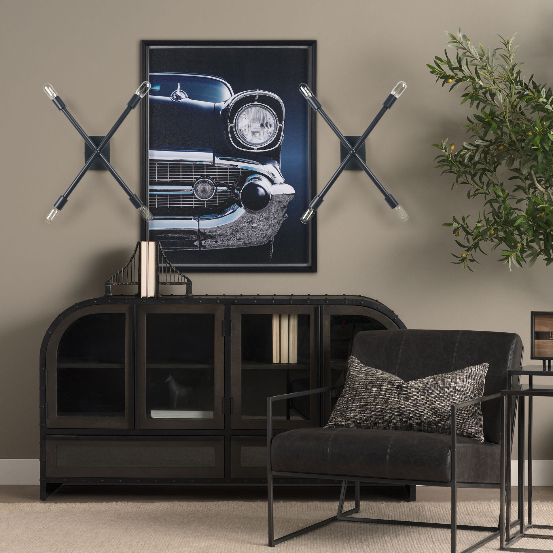 Xendi 4x25 Black Toned Metal Sputnik Wall Sconce, by Mercana, 4" length x 15" width x 25" height View 2