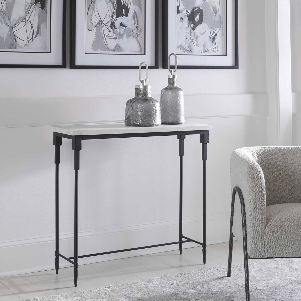 Bourges White Marble Console Table, by Uttermost, 36" width x 34" height x 12" depth View 4