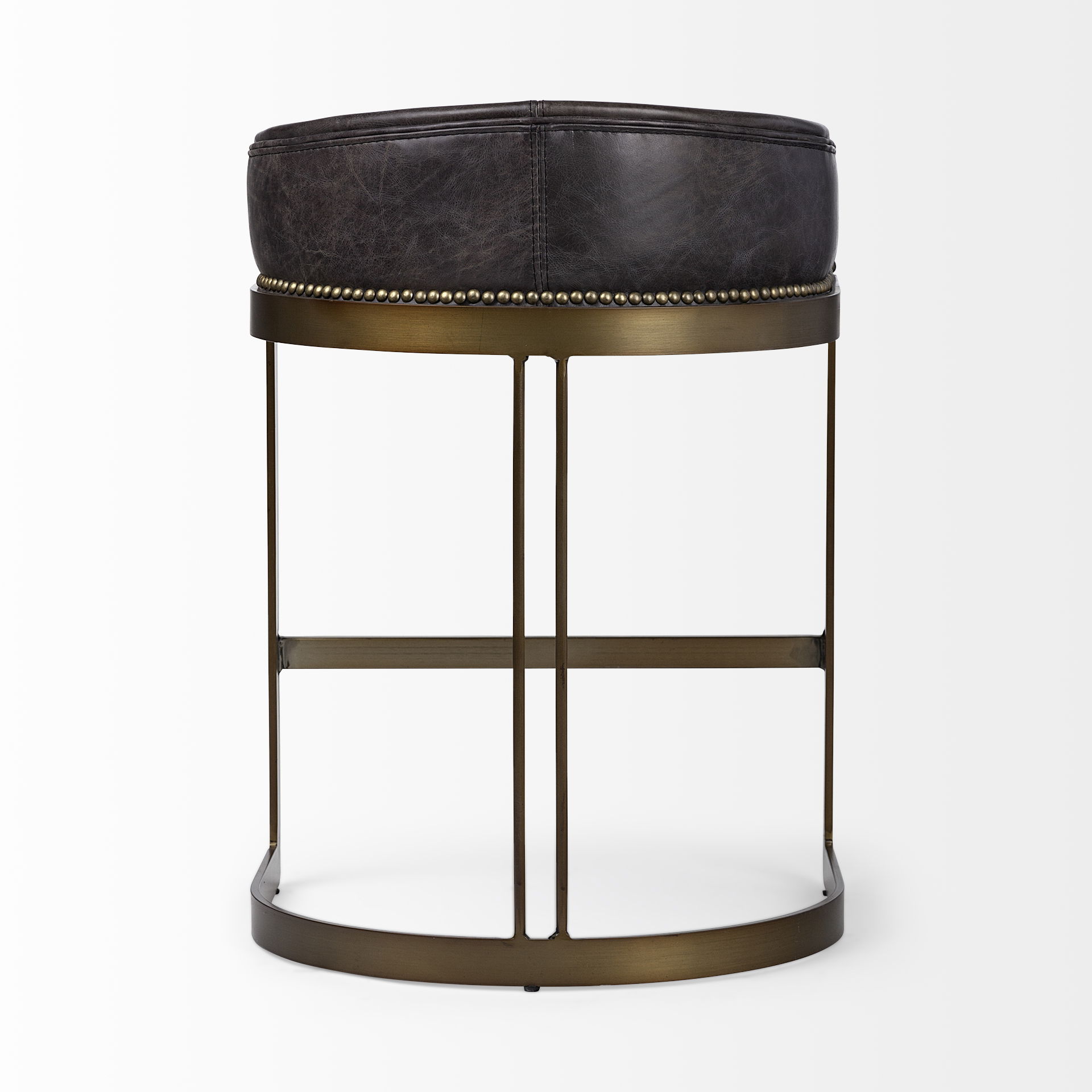 Hollyfield 29' Total Height Black Leather Seat Gold Metal Base Stool large image 