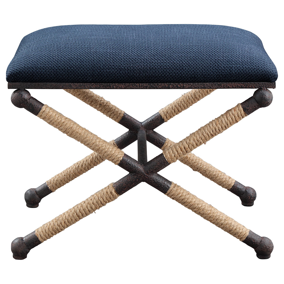 Firth Small Navy Fabric Bench, Furniture by Uttermost, 23.75" width x 20.25" height x 16.75" depth View 1
