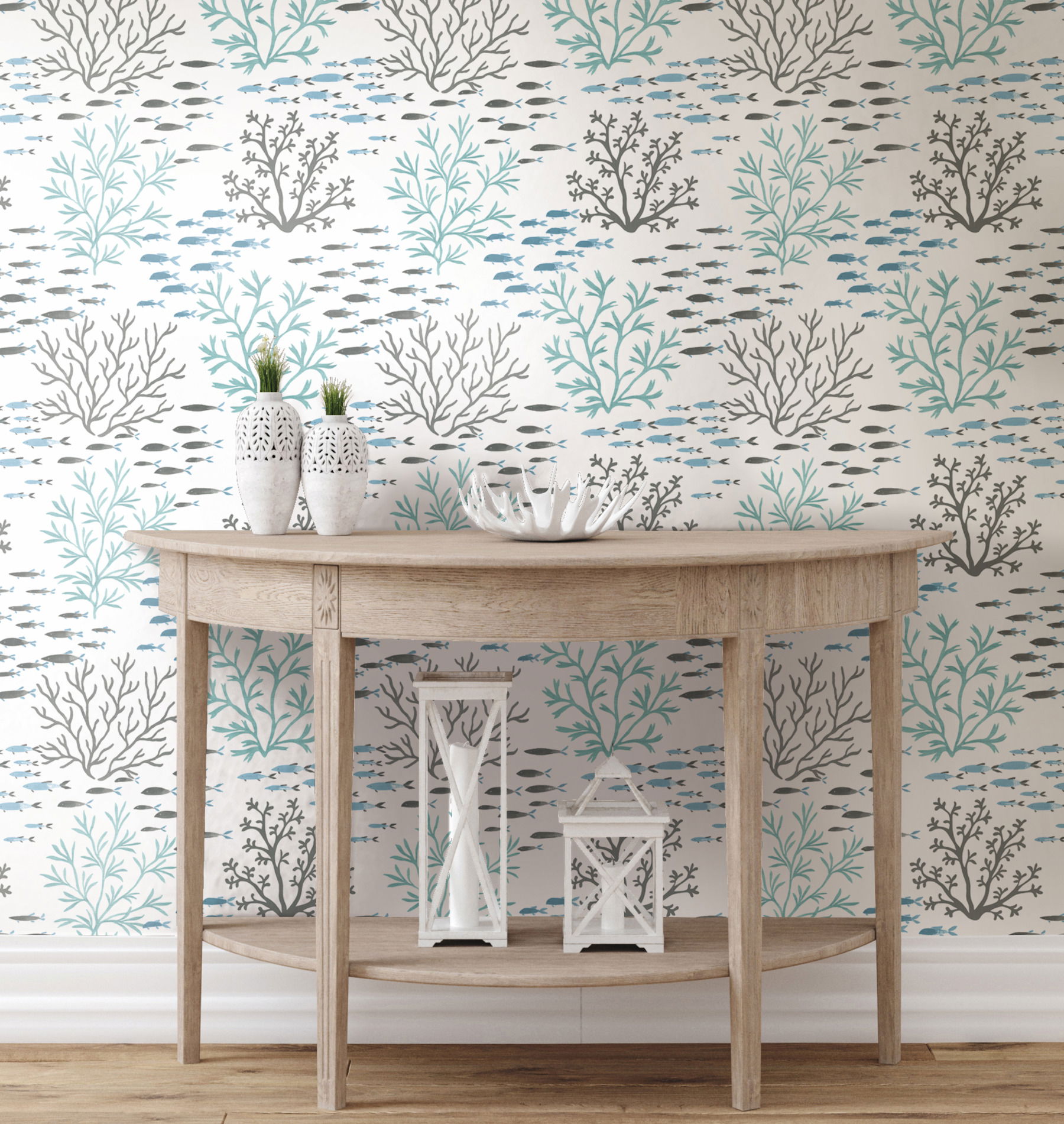 Marine Garden Blue & Brown Wallpaper, by York Wall, 33' length x 1'8.5" width x 0.02" depth View 3
