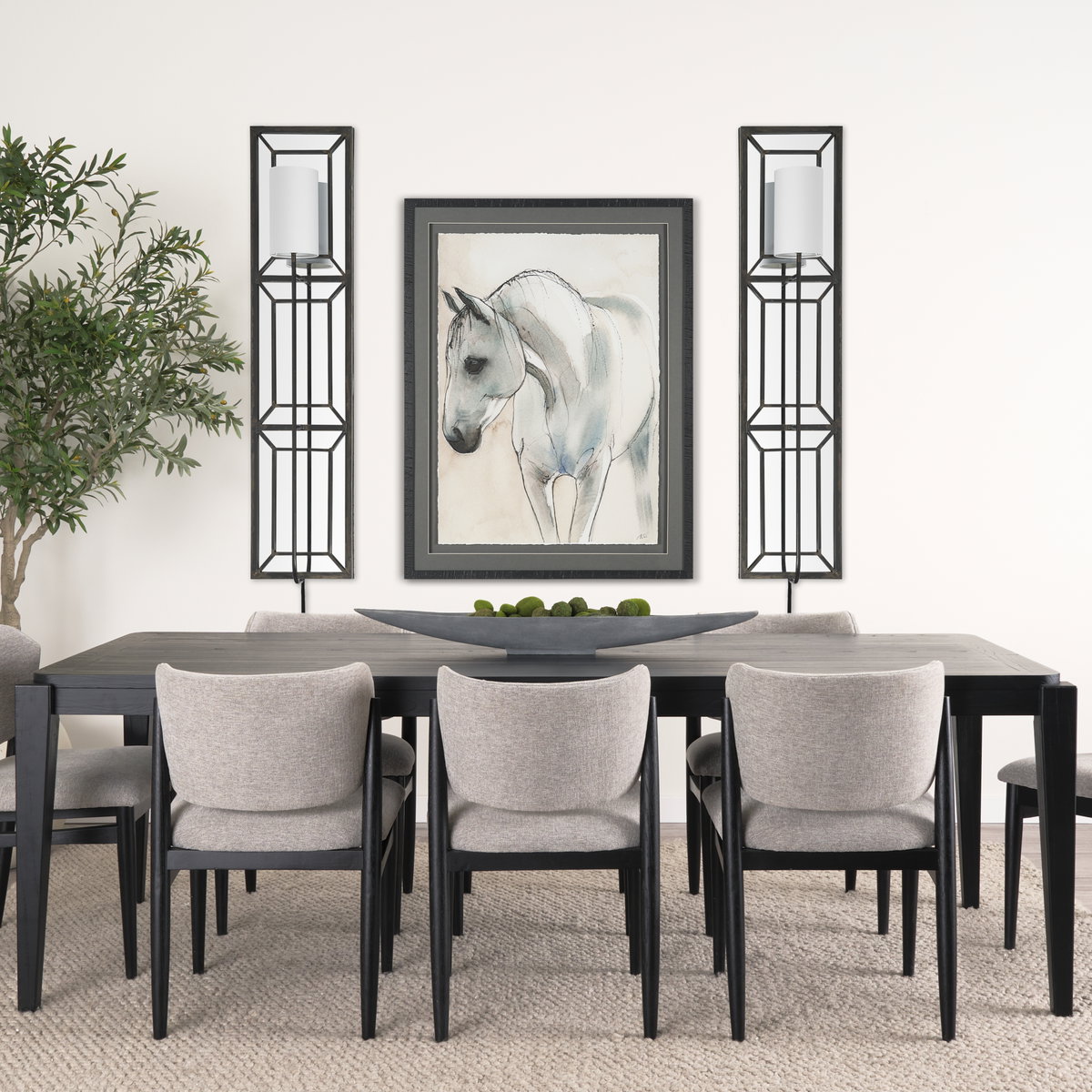 Noah 12.2x55 Black Metal with White Fabric Shade Rectangular Wall Sconce, by Mercana, 12.2" length x 7" width x 55" height View 2