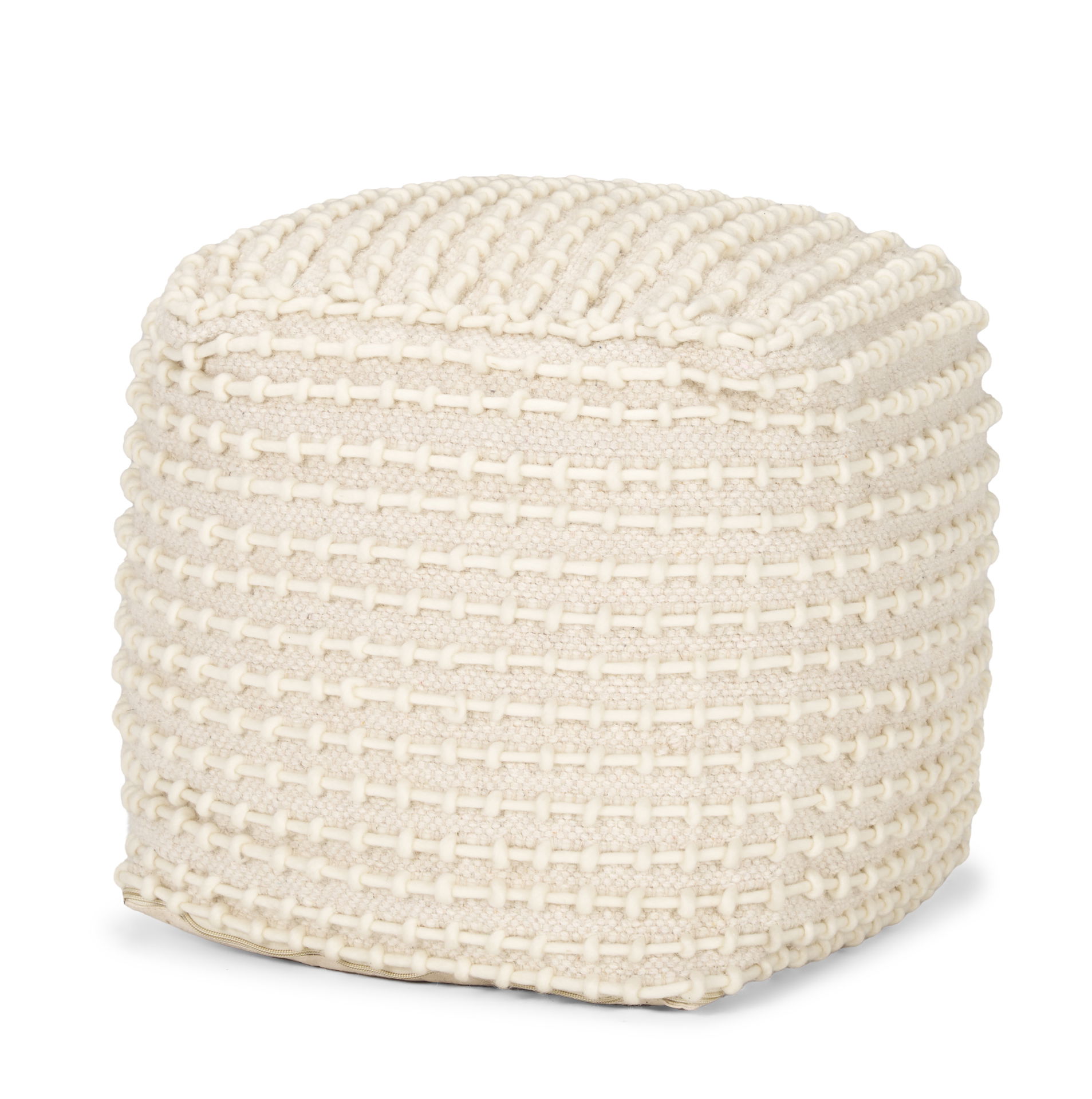 Sakaye Beige with Cream Stitched Patterned Pouf, Ottoman by Mercana, 16" length x 16" width x 16" height View 1