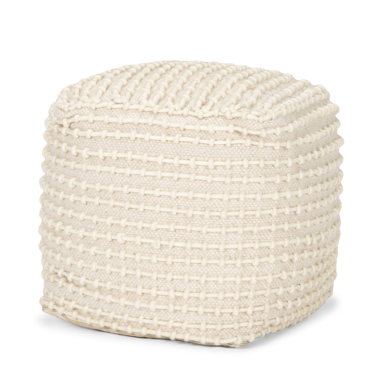 Sakaye Beige with Cream Stitched Patterned Pouf, Ottoman by Mercana, 16" length x 16" width x 16" height View 1