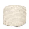 Sakaye Beige with Cream Stitched Patterned Pouf, Ottoman by Mercana, 16" length x 16" width x 16" height thumbnail 1